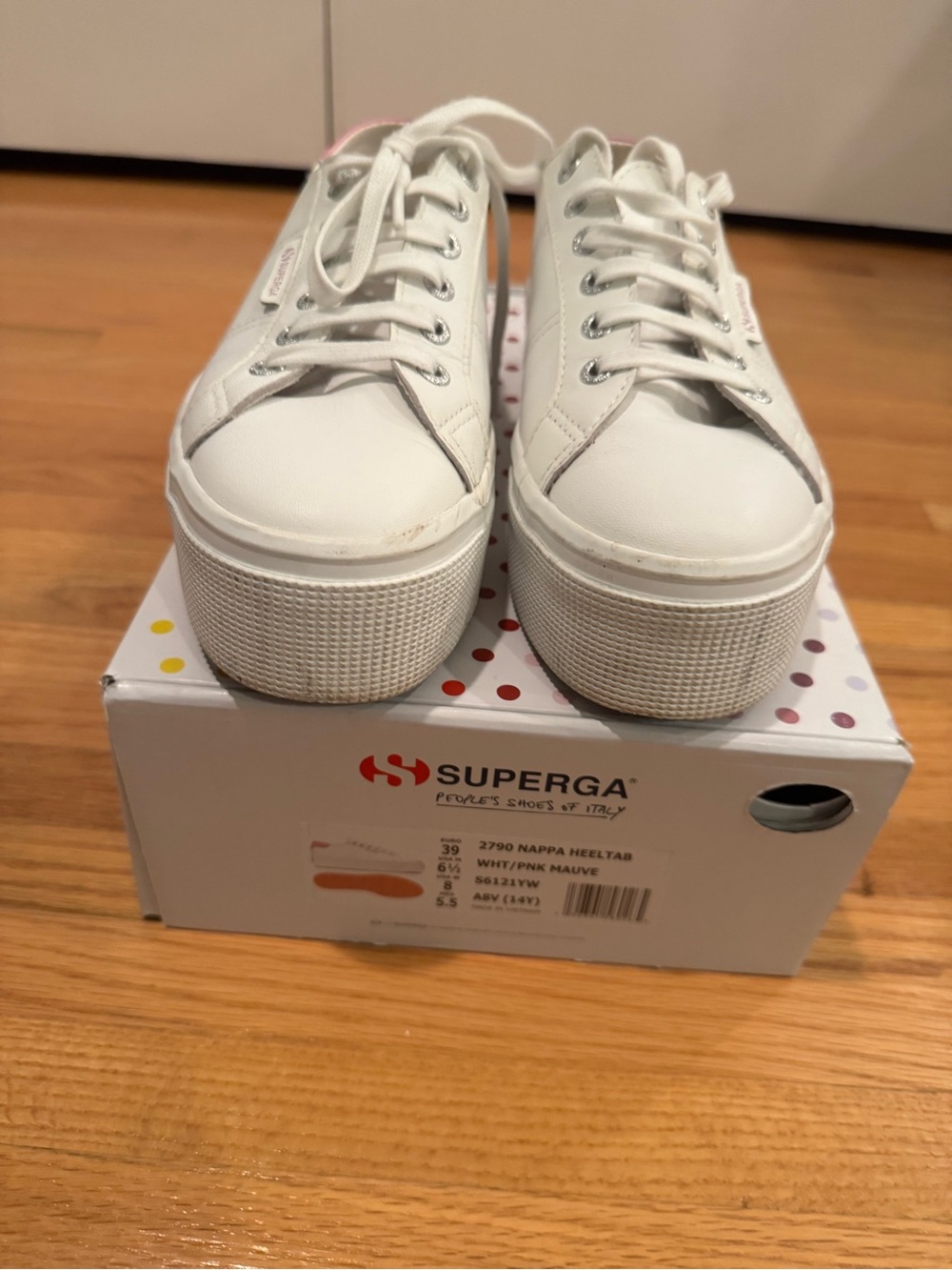 Superga White Sneakers with Pink Heel Tab